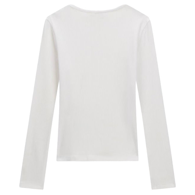 una maglia a maniche lunghe a coste di colore bianco Guess