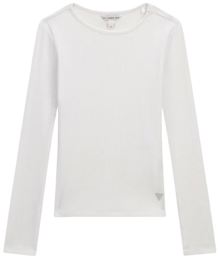 una maglia a maniche lunghe a coste di colore bianco Guess