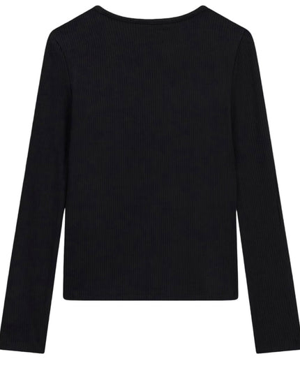 una maglia a maniche lunghe a coste di colore nero Guess