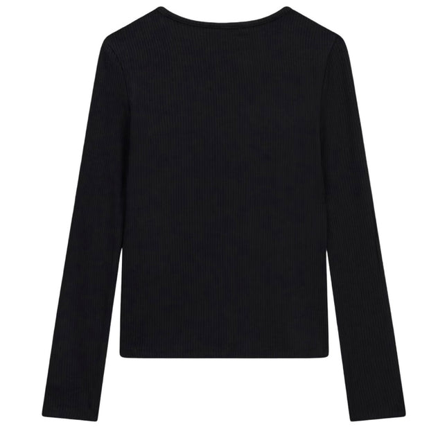 una maglia a maniche lunghe a coste di colore nero Guess