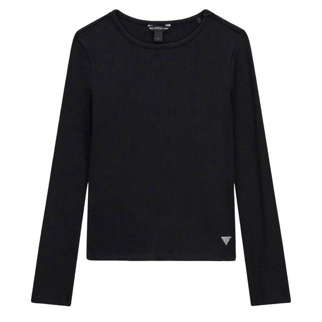 una maglia a maniche lunghe a coste di colore nero Guess