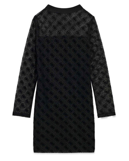 Abito a maniche lunghe Guess nero in tulle con motivo logo