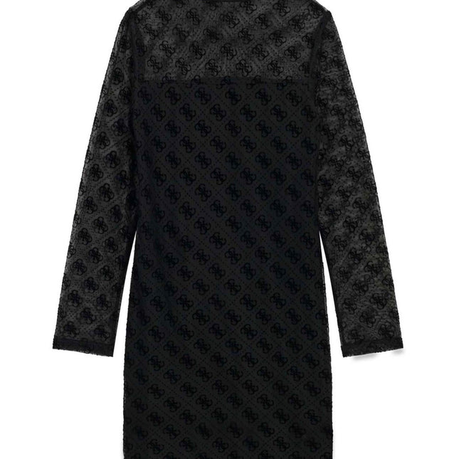 Abito a maniche lunghe Guess nero in tulle con motivo logo